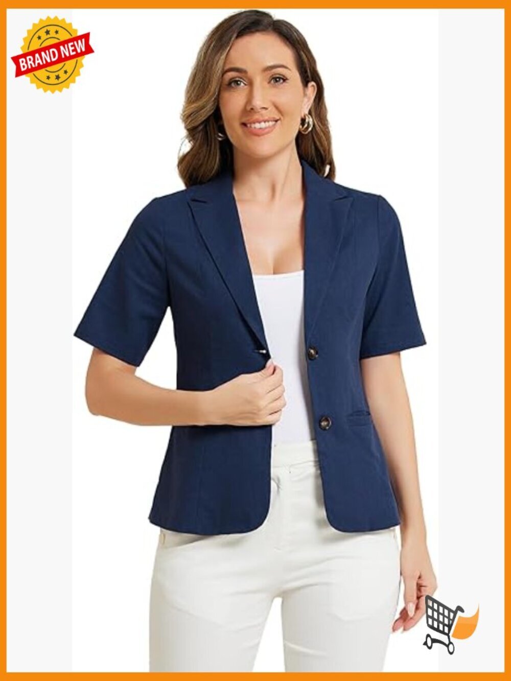 Short Sleeve Linen Blazer with Notch Lapel Collar